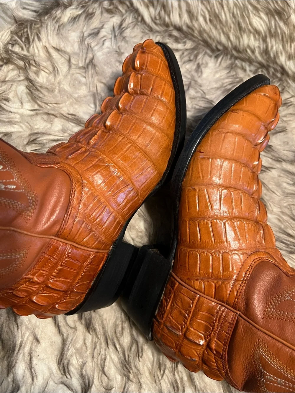 Men's ESPOLON Exotic CAIMAN PRINT & Leather Western Boots in Cognac Brown Sz 6